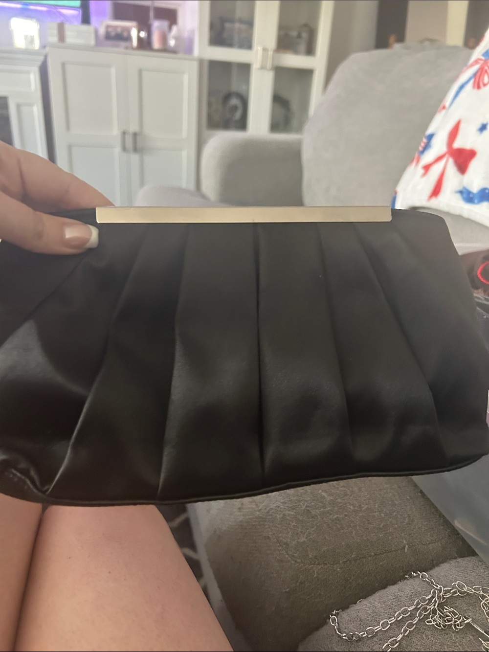 Black Pleated Clutch with silver Accent